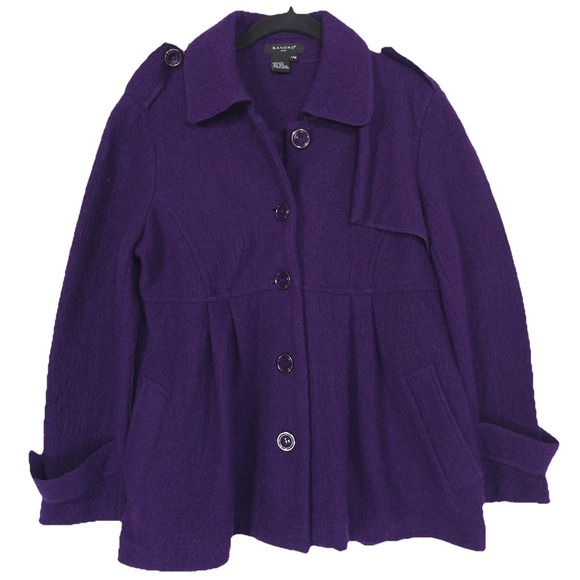 SANDRO PETITE Women's MEDIUM Pea Coat 100% WOOL Purple - Picture 1 of 8